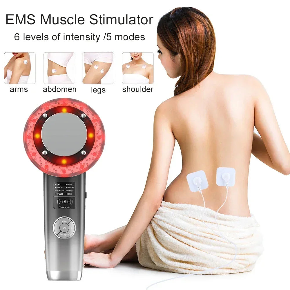 Demonstration of the device's effects, showing visibly smoother and firmer skin