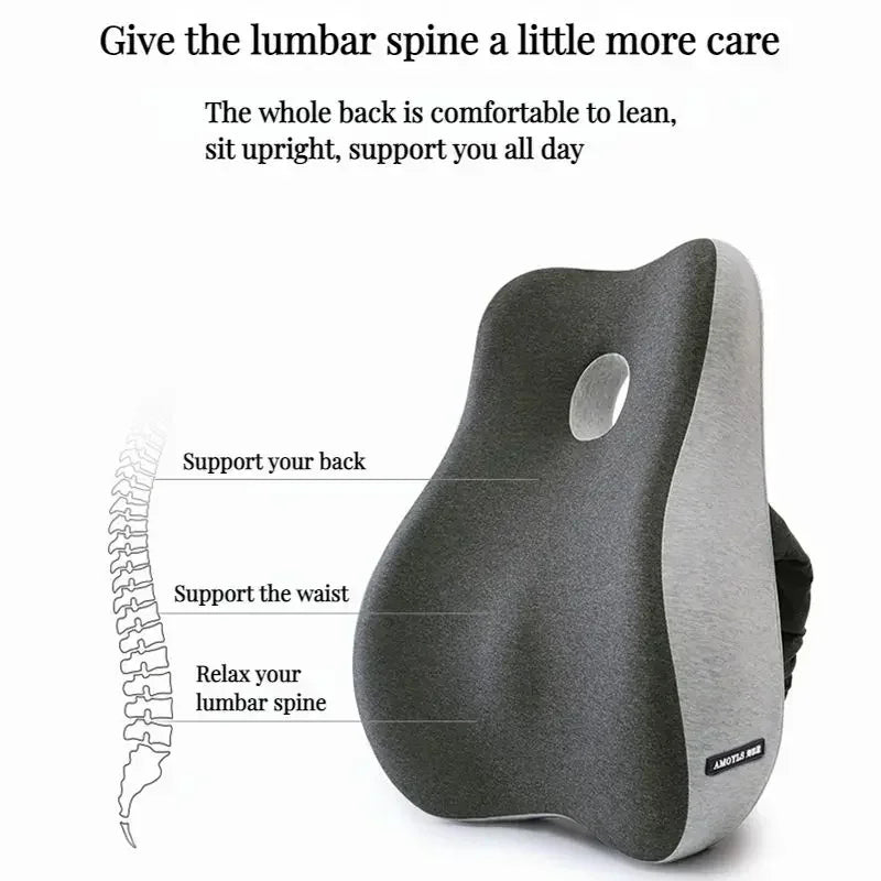 Close-up of the Dual Gray back support cushion showing its ergonomic shaped design.