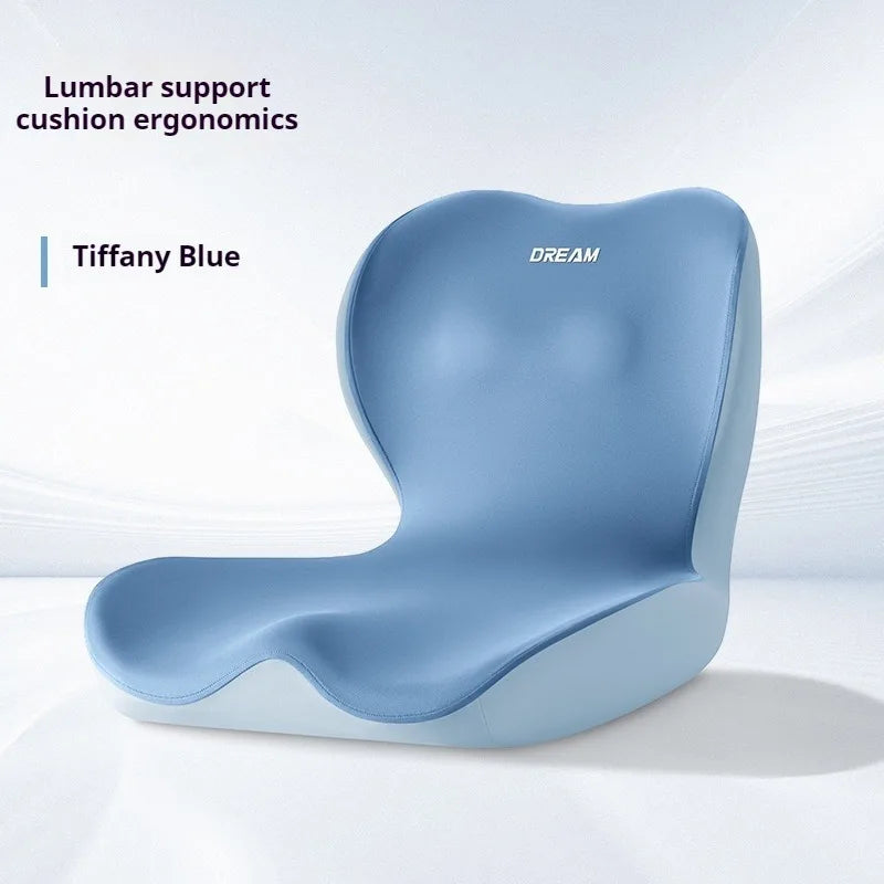 Blue L Shape Memory Foam Orthopedic Seat Cushion in a neutral-color setting, highlighting its ergonomic design