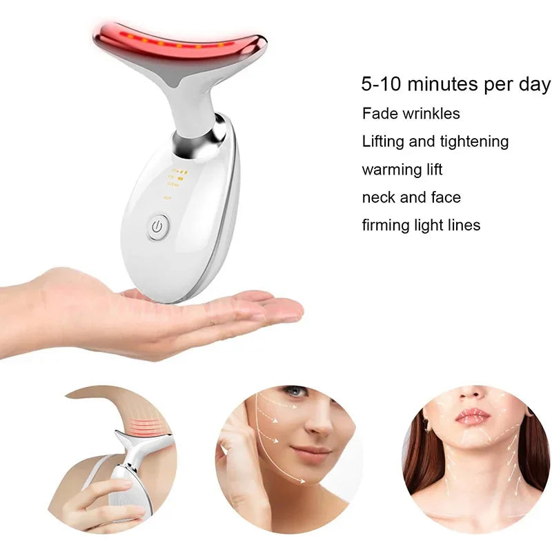 Close-up of Facial Massager Red-Light-Therapy-for-Face and Neck: multi-color LED tech for anti-aging.