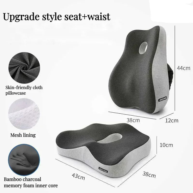 Close-up of the Dual Gray lumbar support cushion showing its ergonomic W-shaped design.