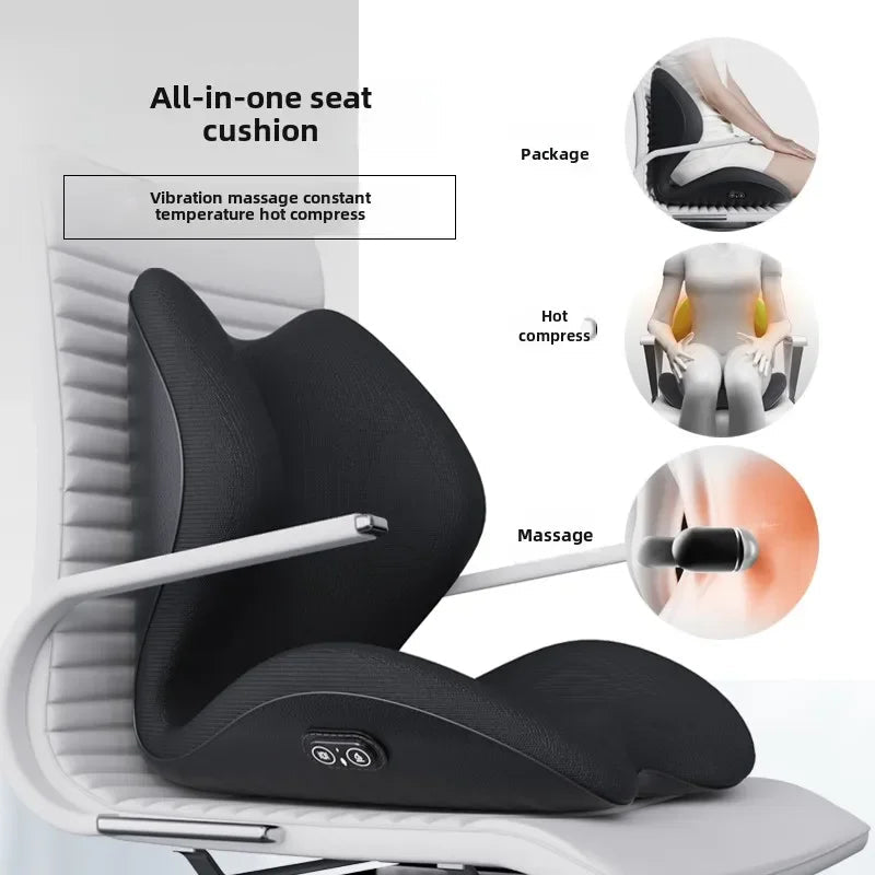 Close-up of the Heated Massage Seat Cushion's remote control, highlighting vibration and heat setting options