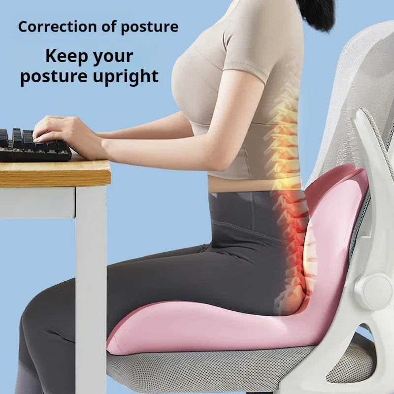 Office worker sitting on an ergonomic chair, comfortably using the L Shape Memory Foam Orthopedic Seat Cushion