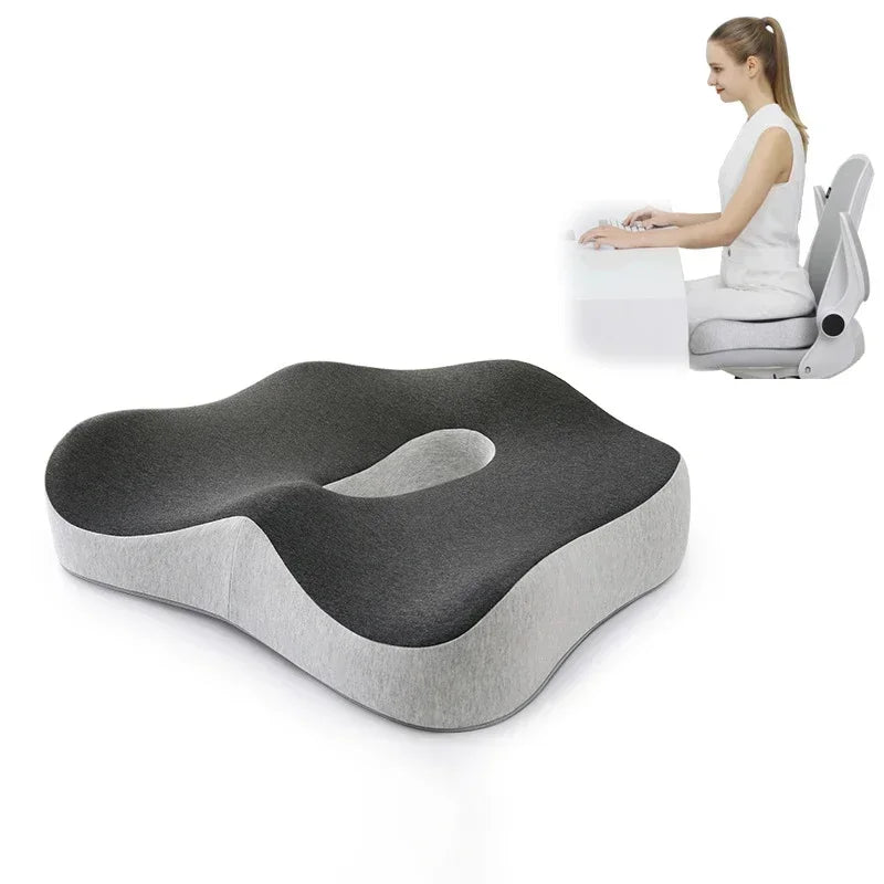 Close-up of the Dual Gray lumbar support cushion showing its ergonomic W-shaped design.